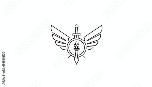 Winged Sword Emblem with Torch, Emblematic Symbol of Victory, Justice, and Enlightenment