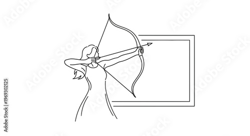 Woman Archer Aiming Bow and Arrow at Target, Focus and Precision