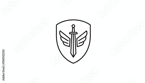 Winged Sword Shield Icon Vector Logo. Military Emblem, Heraldic Symbol, Medieval Knight Badge.