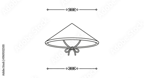 Traditional Asian conical hat (Non La) line art icon, cultural symbol, simple vector illustration
