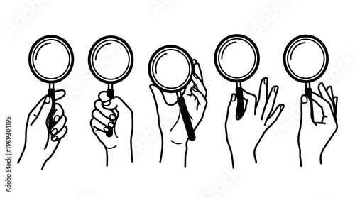 Series of six hand-drawn sketches showing different grips and interactions with a circular object