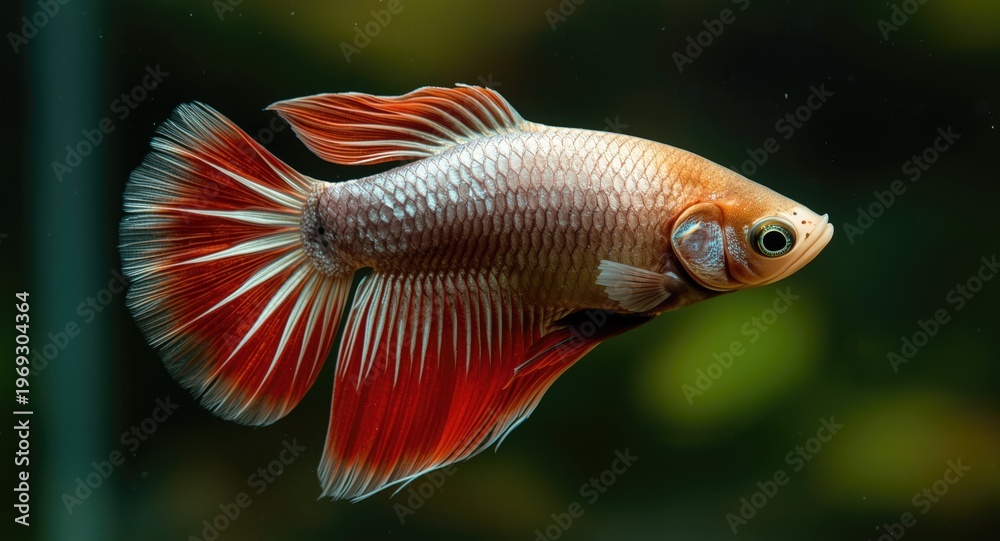 Fototapeta premium Unique coloration on Siamese fighting fish presented from side angle