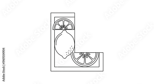 Minimalist L-Shape with Lemon and Orange Slices Outline