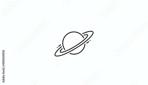 Minimalist Saturn Planet Icon with Rings and Moons, Simple Line Art, Space Exploration