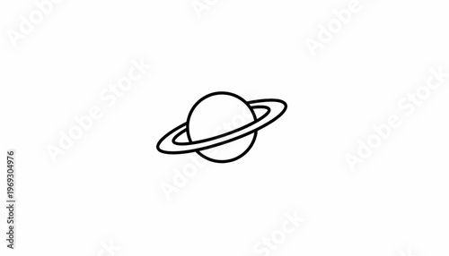 Minimalist Saturn Planet Icon with Rings, Simple Cosmic Illustration
