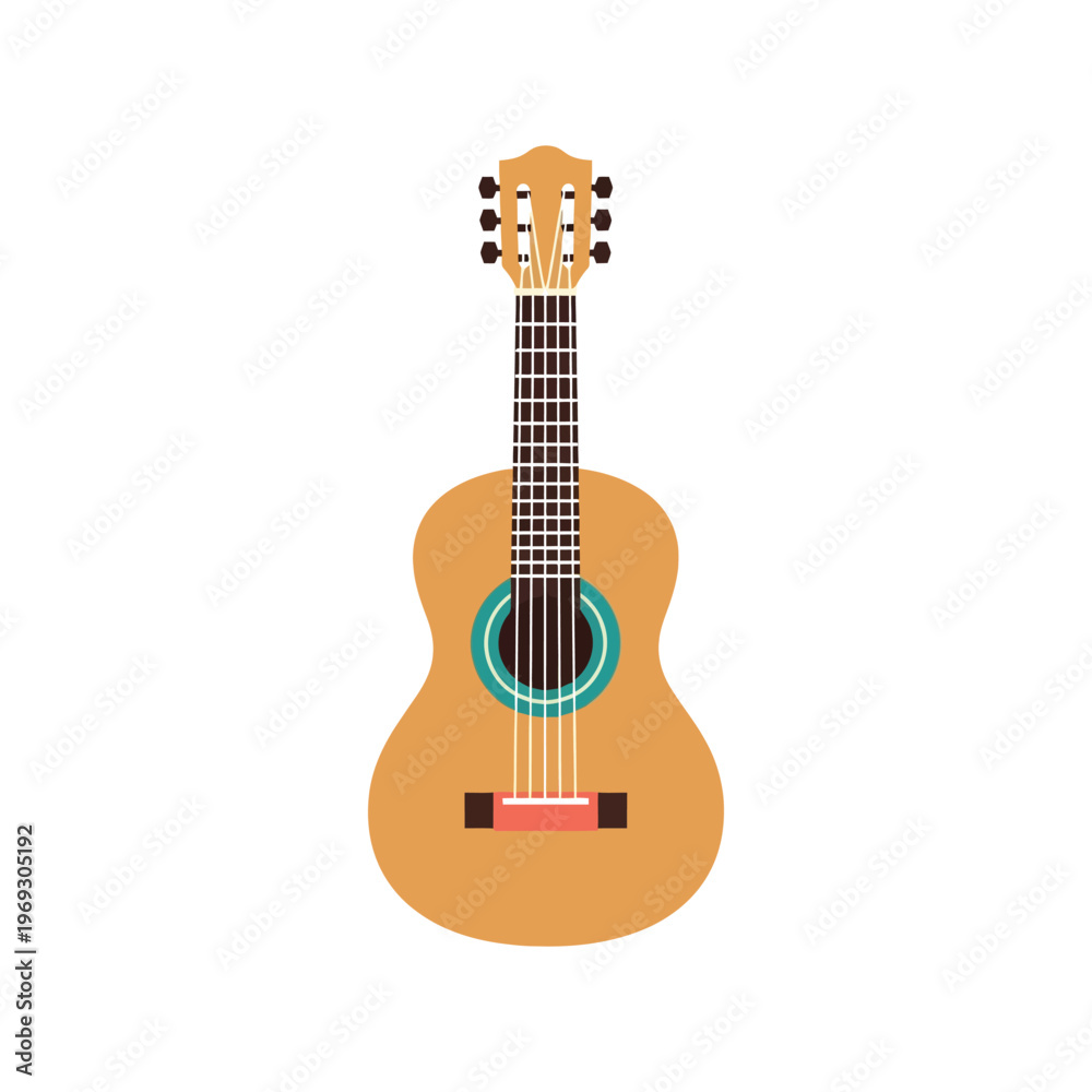 Obraz premium Acoustic guitar vector illustration isolated on white background, flat music instrument design