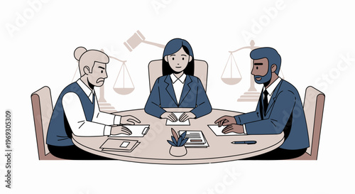 Diverse group of professionals discussing law and justice