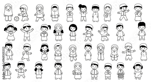 Collection of cartoon children in various poses and outfits.