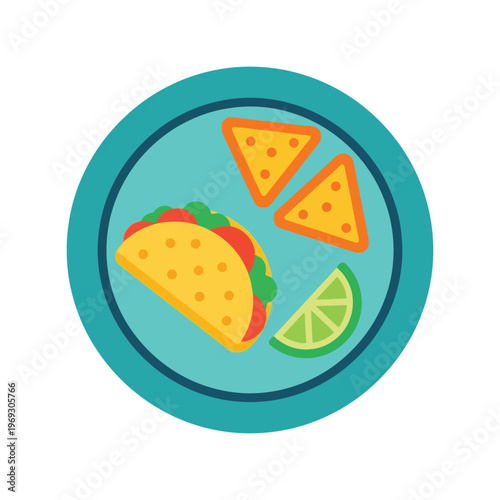 Mexican taco and nachos vector pattern with lime slice, flat colorful food illustration