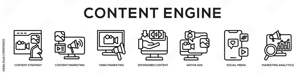 Fototapeta premium Content Engine web banner icon illustration concept