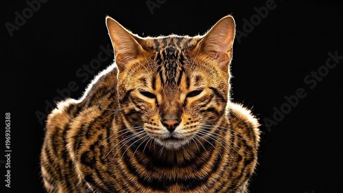 Majestic Bengal Cat Portrait on Black Background