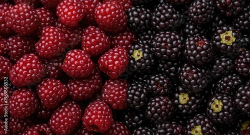 Ripe and unripe blackberries detailed on organic farm emphasizing freshness