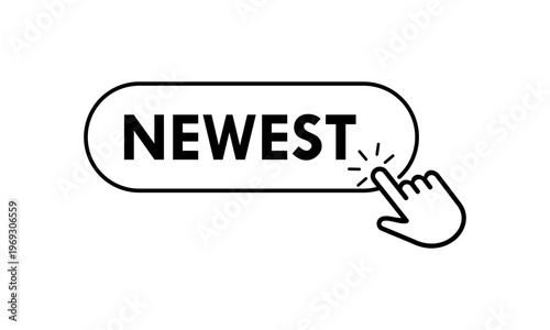 Fotografia Minimalist vector icon featuring a button with the text NEWEST being clicked by a hand cursor, symbolizing fresh updates and recent content for web and app interfaces