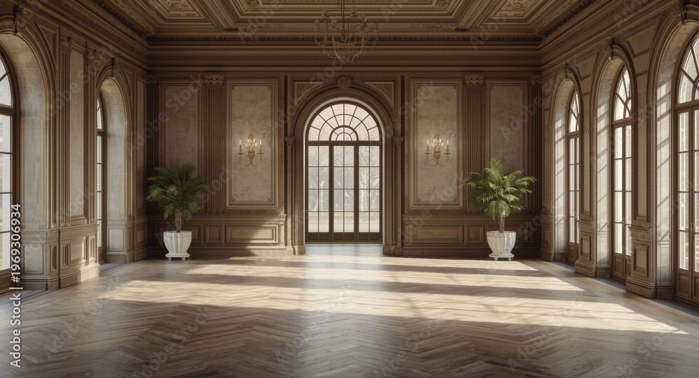 Obraz premium Neutral tone empty internal environment with elegant design and copy space