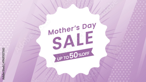 Mother's Day purple sunburst background with copy space. Thank you mom greeting banner 母の日 放射状背景 パープル 感謝 メッセージカード バナー テンプレート