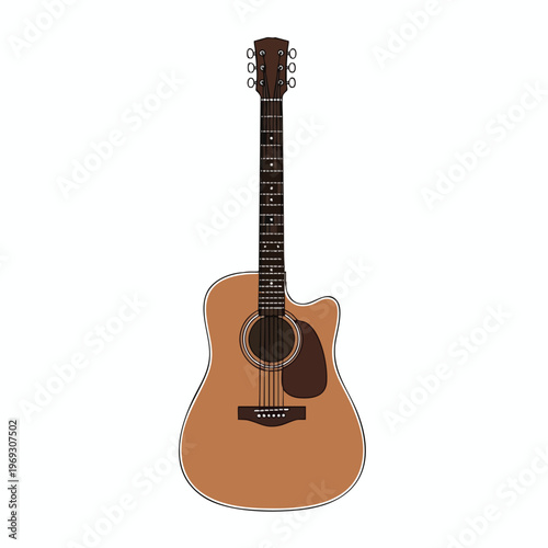 A simple illustration of a brown acoustic guitar with a cutaway body