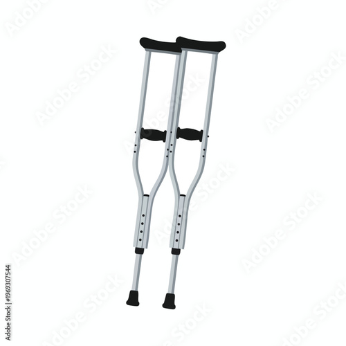 Pair of adjustable aluminum underarm crutches with black grips and tips
