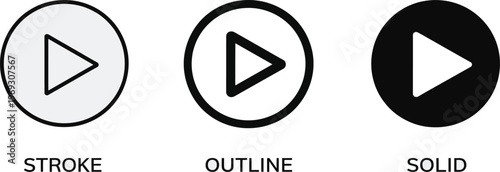 Play Pause icon set. media control buttons in outline and solid styles. Audio video player UI icons for app interface, web streaming platform and multimedia navigation 
