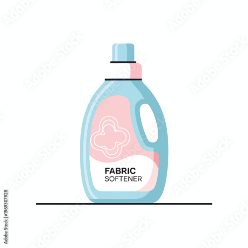 Flat design of a light blue fabric softener bottle with pink accents