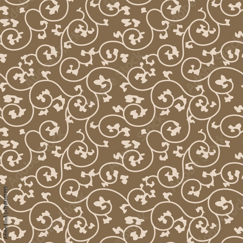 Japanese Curl Leaf Vine Vector Seamless Pattern
