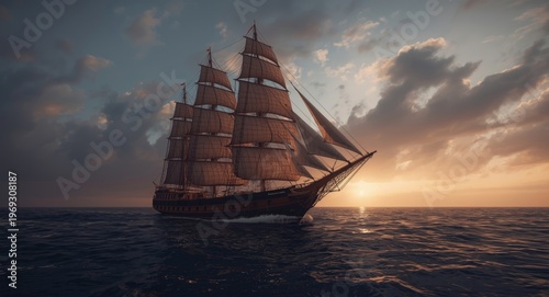 Timeless sailing ship discovery trip on unexplored ocean routes