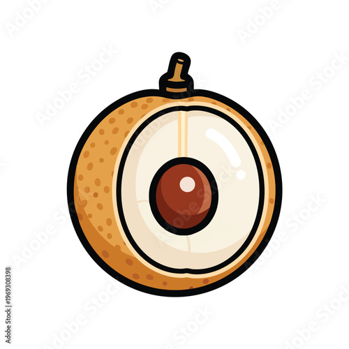 Simplified cartoon cross-section of a lychee fruit, with seed and flesh