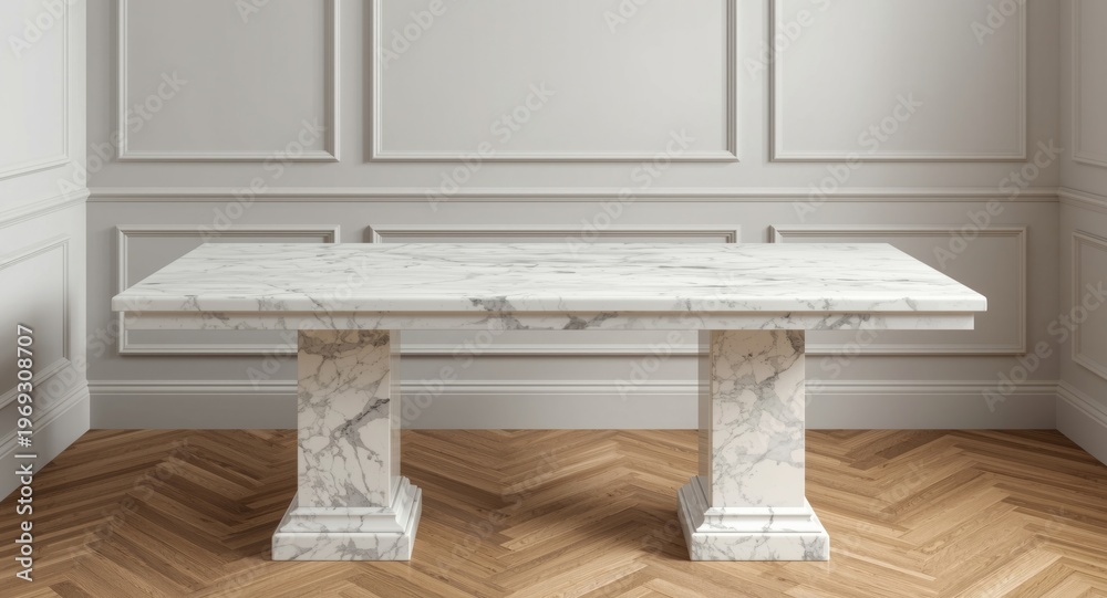 Fototapeta premium white interior marble desk featuring stone pedestal base