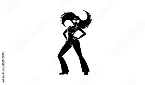 Funky female dancer silhouette vector illustration isolated on white background stylish confident pose