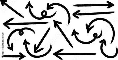 Hand drawn arrows black and white directional indicators for design conceptual art