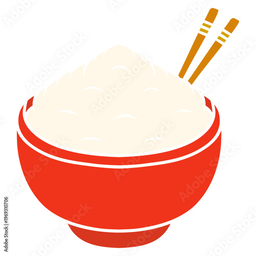 Bowl of Rice with Chopsticks Illustration