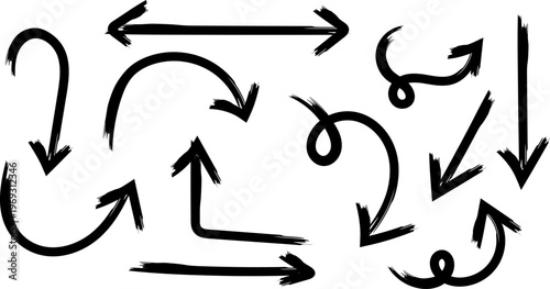 Hand drawn arrows and scribbles black and white directional sketch for design elements