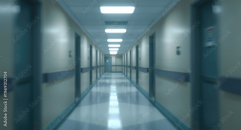 Fototapeta premium Subtle blur hospital passageway background optimized for medical use