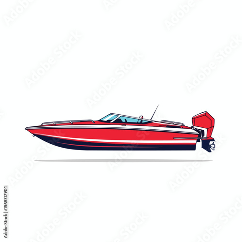 Sleek red speedboat with a powerful outboard motor, designed for speed