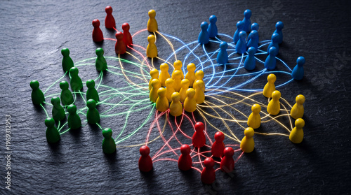 Global Networking Concept with Colorful Pawn Figures and Connection Lines