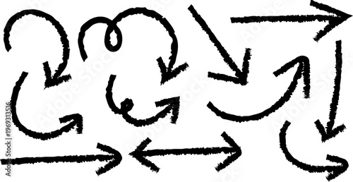 Hand drawn arrows collection black and white sketch for directional concepts and design elements