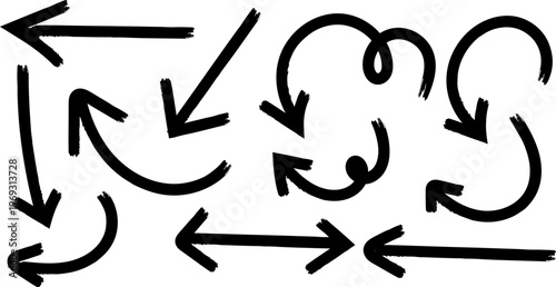 Hand drawn arrows collection black and white sketch for directional concepts design elements