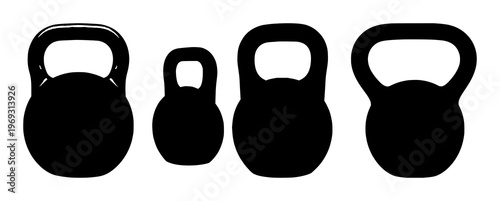 Kettlebell set with black silhouette against white backdrop featuring weightlifting, fitness, exercise with gym and workout