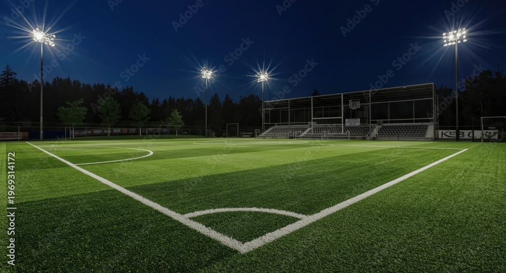Fototapeta premium Upgrade of sports complex featuring skilled synthetic turf installation and surface renewal