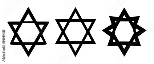 Star of David silhouette set with simple line art design featuring sketches, drawings, vector graphics with minimalist and simple illustrations