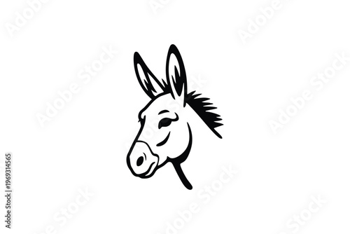 Black and white of a donkey head with long ears and closed eyes