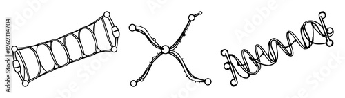 Carbon nanotube set with fine line art of a single nanostructure featuring clean geometric lines, nanotechnology, science theme with illustration and vector