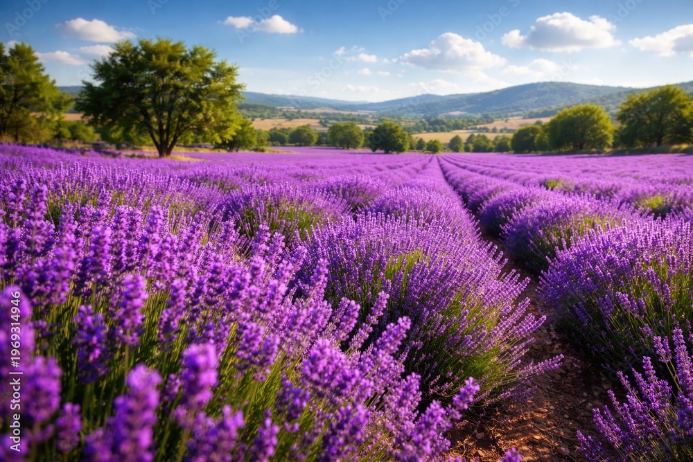 Fototapeta premium Scenic lavender field with vibrant blooms on a sunny summer day
