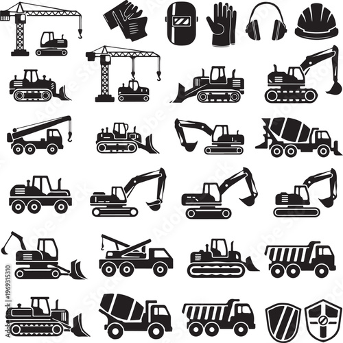 Set icons of crane, lifts and winches