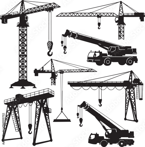 Set icons of crane, lifts and winches