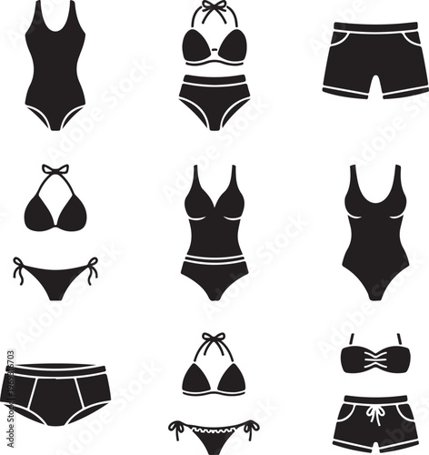Set of 9 swimsuit filled icons
