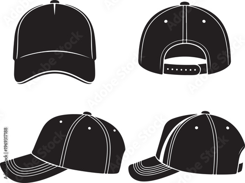 set of black Baseball hat logo icon design vector illustration