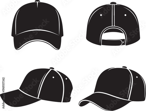 set of black Baseball hat logo icon design vector illustration