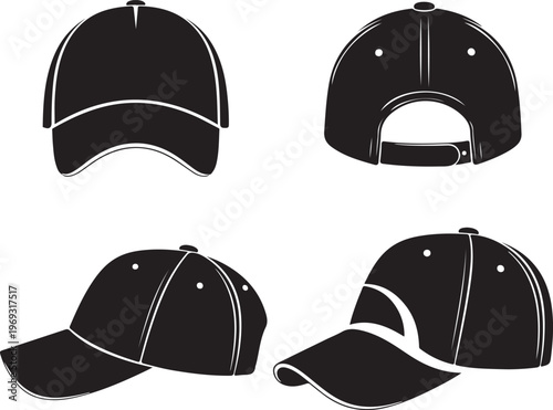 set of black Baseball hat logo icon design vector illustration