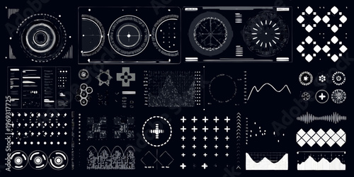 Abstract futuristic interface elements and technological graphic design composition