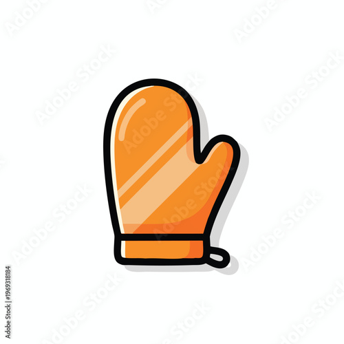 Orange oven mitt with black outline and loop